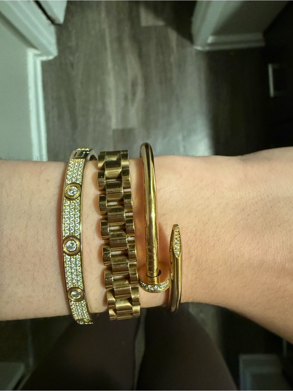 Gold-Tone Nail Cuff Bracelet with Crystal Accents - Picture 4 of 4